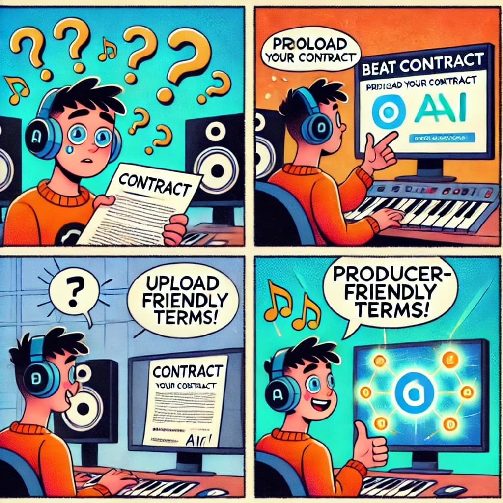 Comic panel showing BeatContract usage